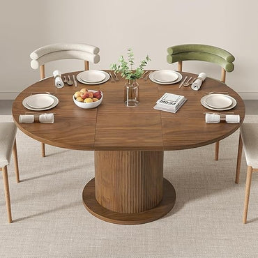 Adjustable Size Round Dining Table for 4-6, Unique Design Modern Farmhouse Kitchen Table, Circle Dining Tables