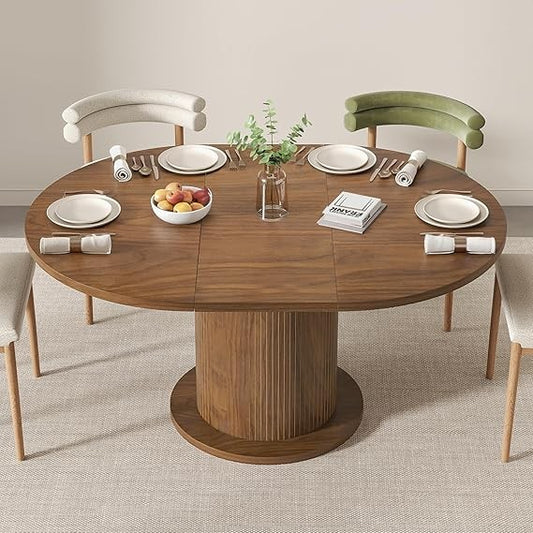 Adjustable Size Round Dining Table for 4-6, Unique Design Modern Farmhouse Kitchen Table, Circle Dining Tables