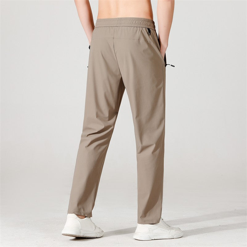 Ice Silk Men's trousers 2024 summer black-and-gray thin style business casual pants outdoor stretch breathable straight leg loos