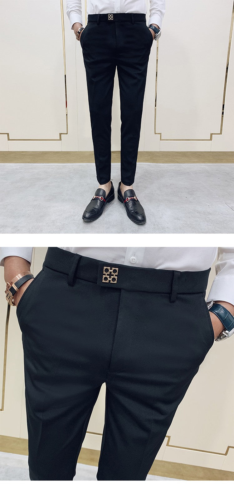 Spring 2025 Men Pants Korean Slim Fit Men Casual Ankle Length Pants Streetwear Men High Quality Black Gray Khaki Dress Suit Pant
