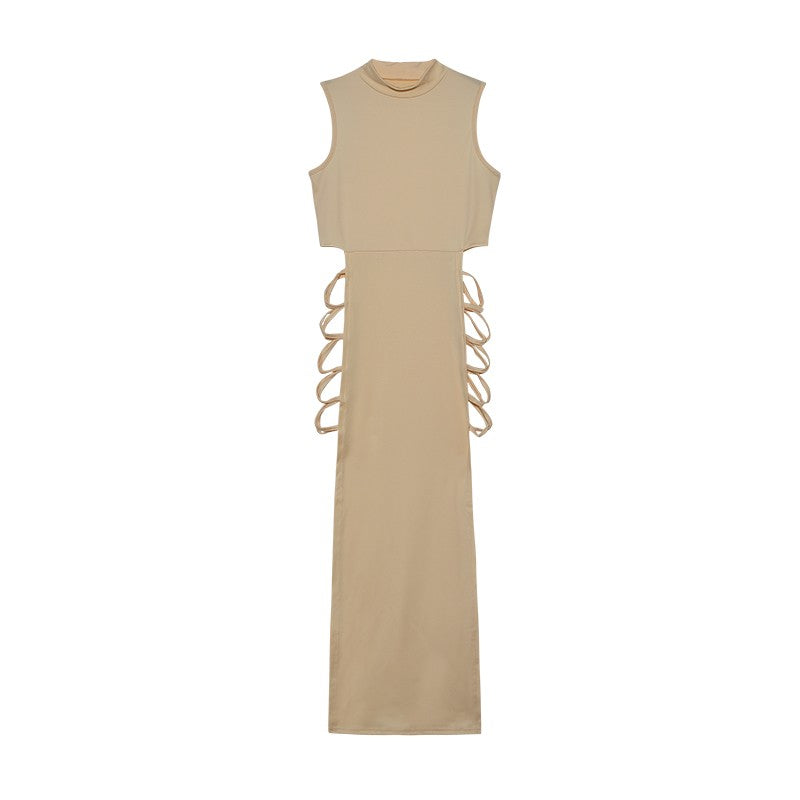 Criss Cross Cut Out Dress, Sexy Bodycon Mock Neck Sleeveless Dress, Women's Clot