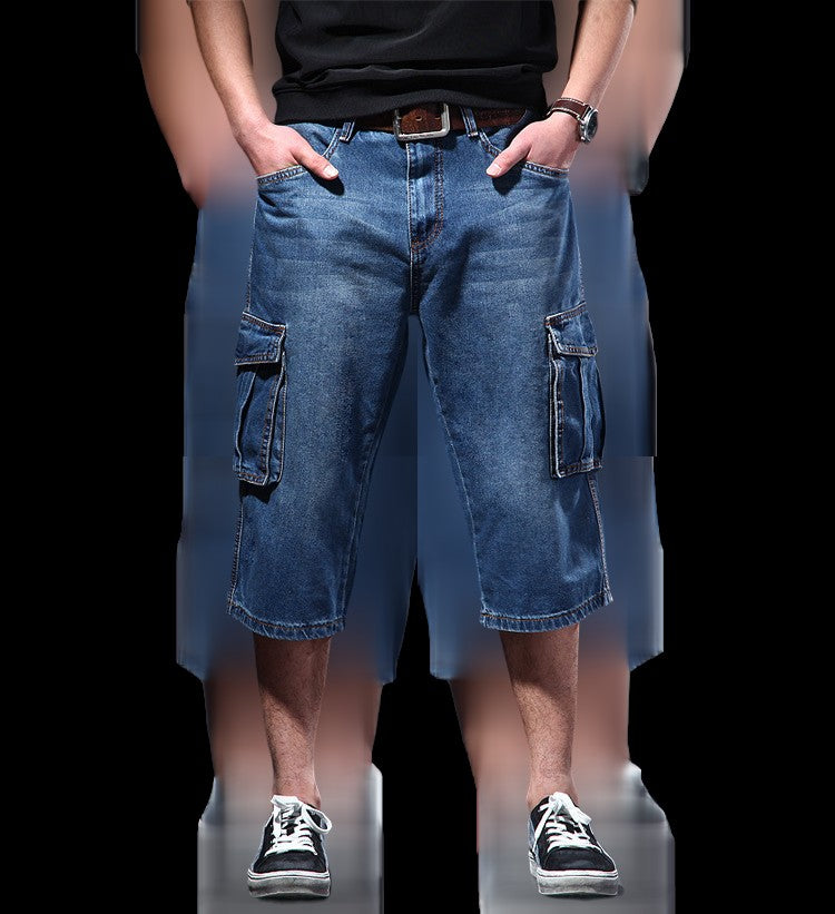 ABOORUN Mens Cargo Denim Shorts Plus Size 40 Loose Skateboard Short Jeans for Male