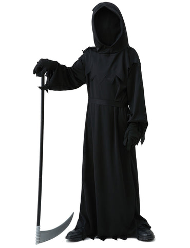 Halloween Grim Reaper Horror Costume Black Hooded Spooky Ghost Robe Dress Up Costume Adult Cosplay Mask Scythe Prop Party