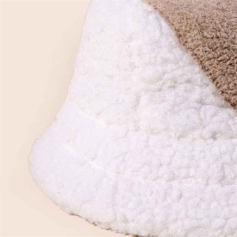 Women Appa Bucket Hat Lamb Wool Hat Winter Warm Fishing Caps Faux Fur Arrow Symbol Printed Bucket Hat for Men Tide Flat Top Hats