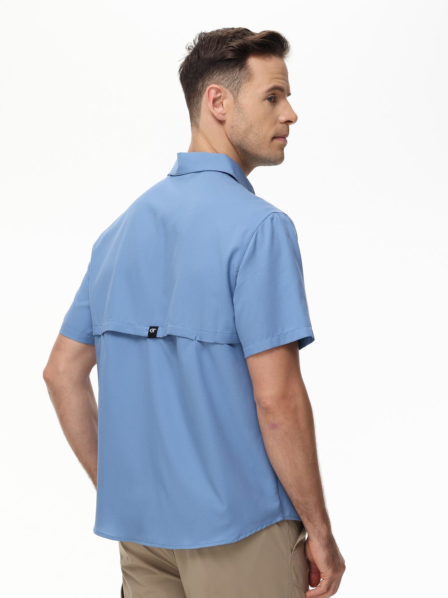 Summer Men's UPF 50+ Fishing Shirts, Casual Breathable Short Sleeve Cargo Fishing Shirt, Button Down Tactical Shirts Blouse