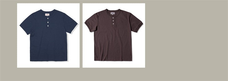 Red Tornado Short Sleeve Henley T-Shirt Heavyweight Cotton Men Every Day Tee Amekaji