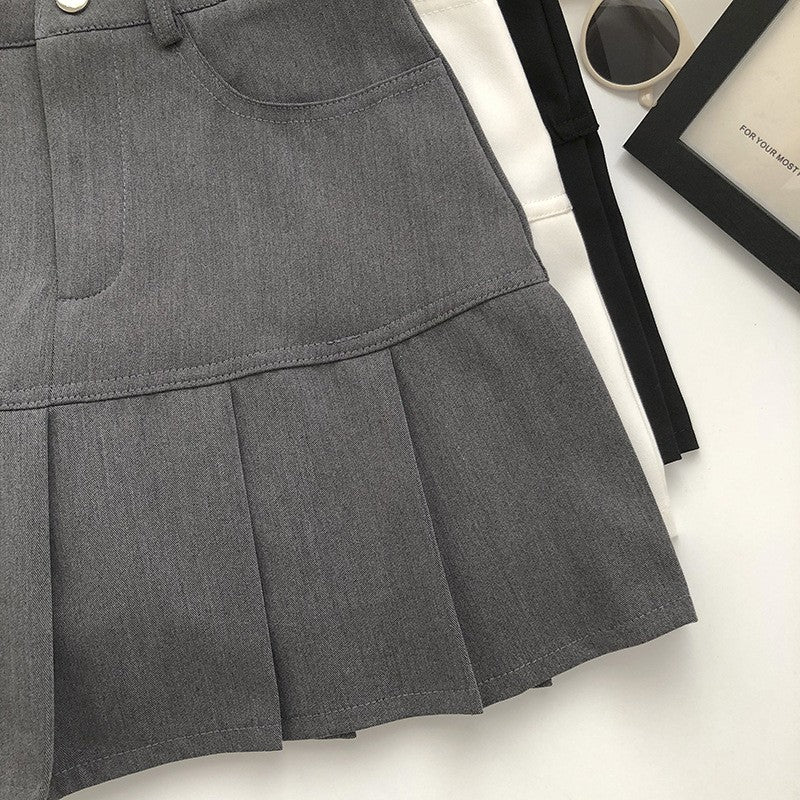 Y2K Vintage High Waist Pleated Skirt Women College Style Uniforms Safety Pants M