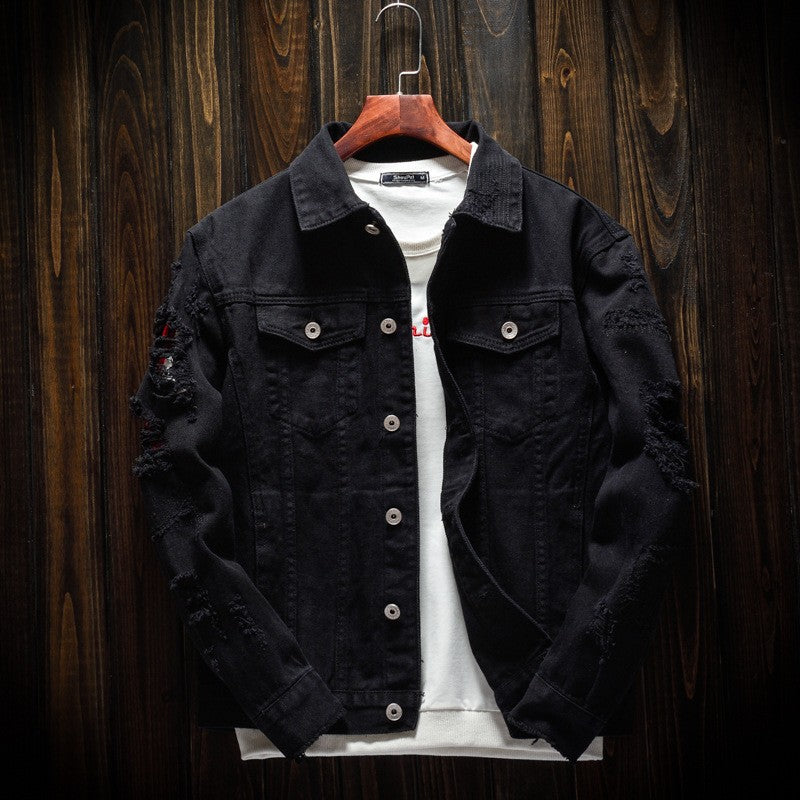 2025 Hot Sale Men's Casual Denim Jacket Korean Style Loose Cotton Handsome Tops Trend Orange Lapel Hip Hop Jean Jacket Plus Size
