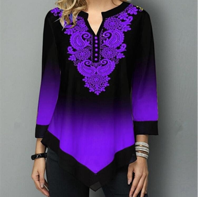 Shirt Women Spring Summer Blouse 3/4 Sleeve Casual Printing Female Fashion Shirt Tees Tops 5XL StreetShirt