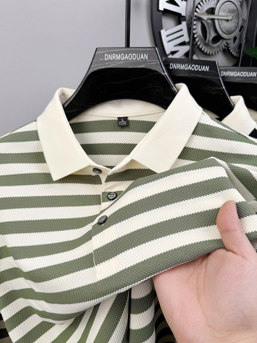 High Quality Summer Men's 2025 New Short Sleeved T-shirt with Striped Half Sleeves Trendy T-shirt Polo Shirt for Men