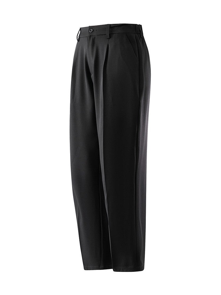 Summer Korean Men's Pants Light&Thin Polyester Elastic Waist Semi-Wide Loose Slacks Drape Suit Pants Male Casual Trousers