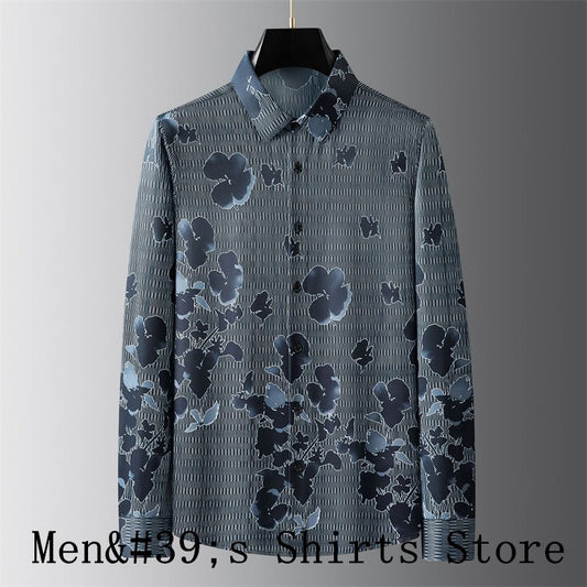 Plus Size XS-6XL Men's Brand Shirt Vintage Print Long CCS Shirt New Fashion Slim Social Baroque Slim Party Shirt