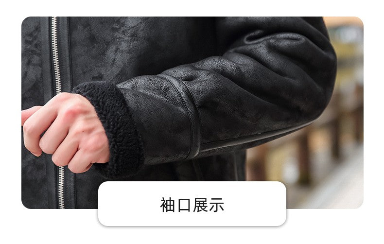 Lamb Cashmere PU Leather Jacket Mens Plus Velvet Men Winter Warm Motorcycle Thickened Leather Coat Man Fleece PU Leather Coats