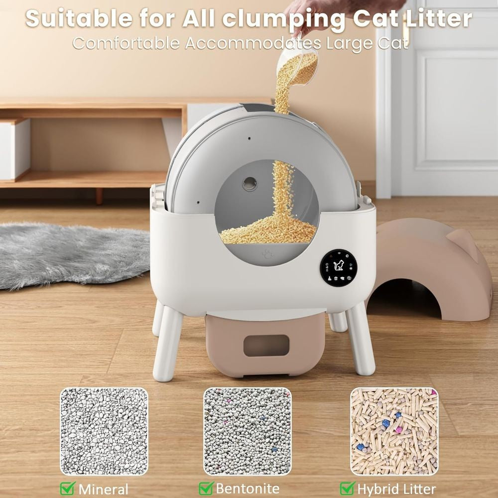 Caixa de Areia Inteligente de Grande Capacidade para Vários Gatos, Autolimpante, Controle de Odor, Habilitada para Aplicativo, Branca