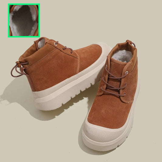 Fujin 4cm New Synthetic Suede Genuine Leather Spring Autumn Ankle Booties Chunky Sneakers High Brand Big Size Plush Women Shoes