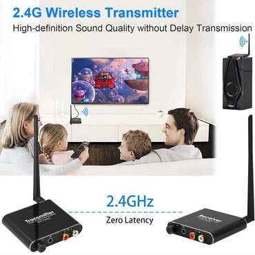 AIXXCO 50M 2.4G Wireless Wifi Audio Music Transmitter and Receiver With 3.5mm R/L RCA Wireless Audio adapter