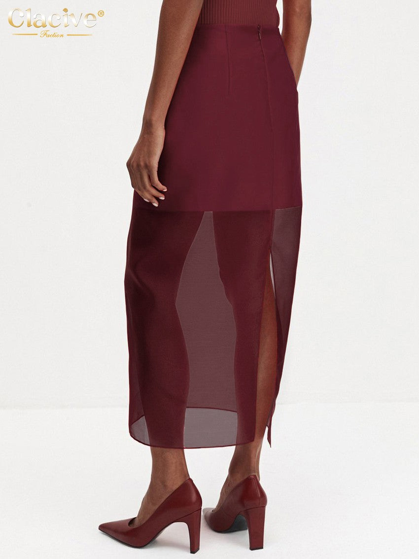 Clacive Fashion Loose Balck Women Skirt Casual High Waist Ankle Length Skirts El