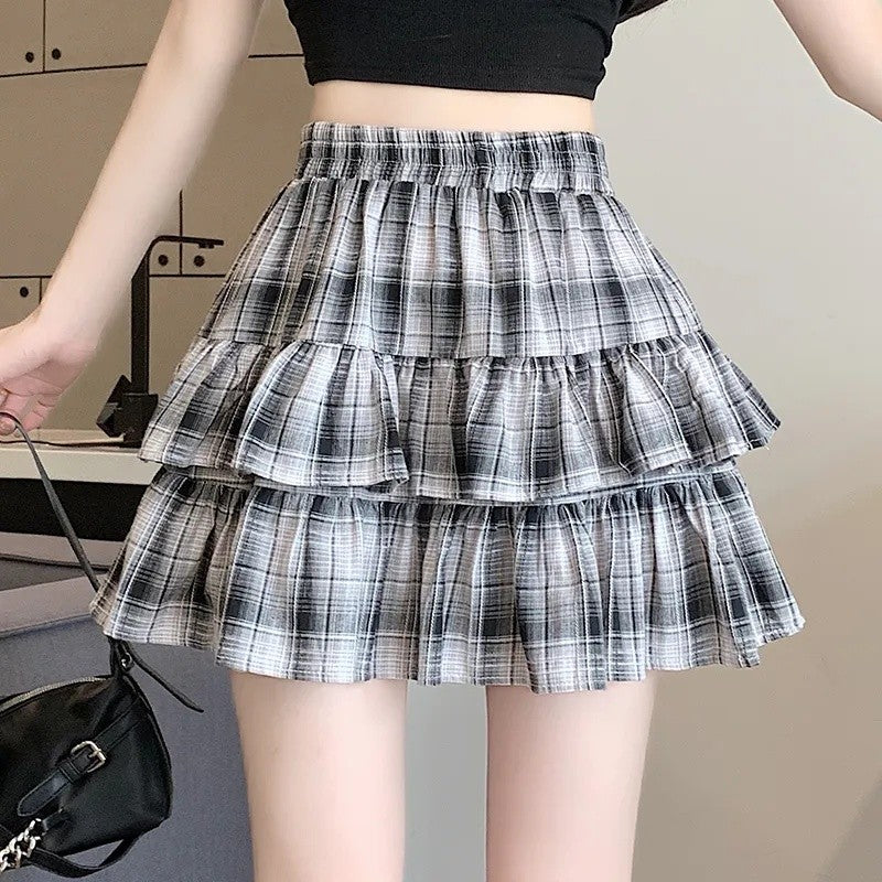 Mini Skirt Cute Sexy Balletcore Elastic High Waist Ball Gown Ruffle Patchwork Lo