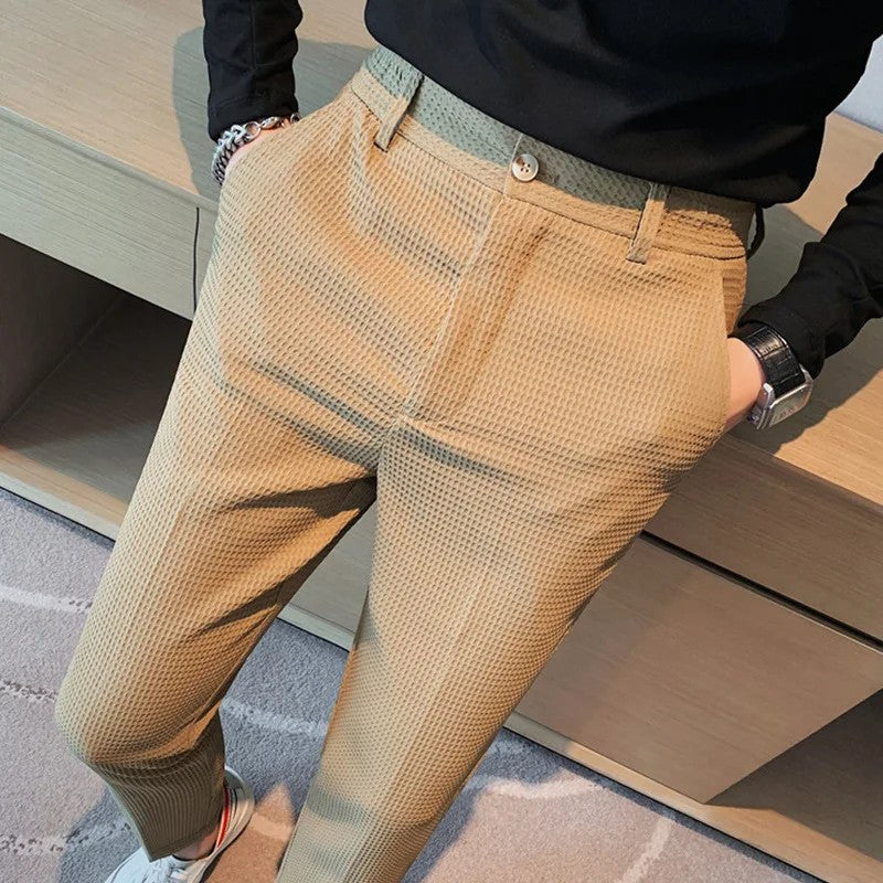 Men's Trendy High-end Feelslimming Plaid Suit Pants Casual Business Straight-leg Pants For Summer Lightweight Breathable