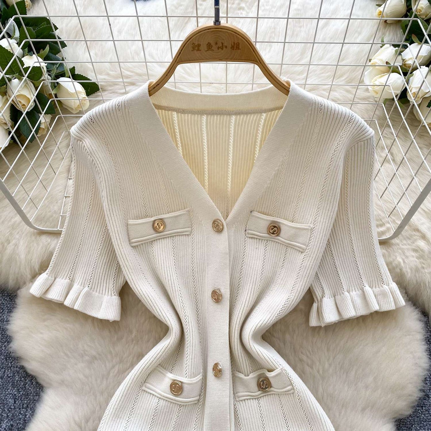 SINGREINY Summer OL Knit Dress 2025 Women V Neck Button Design Slim Mermaid Sund