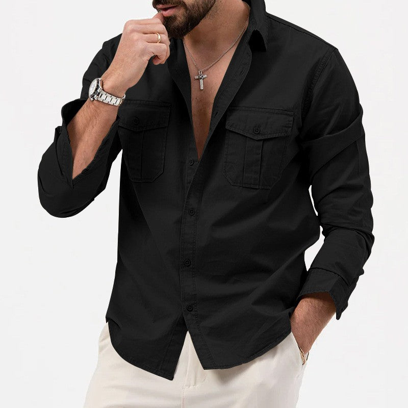 Safari Cotton Shirts Mens Outdoor Work Travel Button Down Tops Casual Long Sleeve Hiking Camping Utility Shirt With Flap Pocket