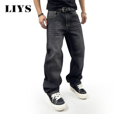 Men's Autumn Black Classic Loose Straight leg Jeans 2025 Retro Washed Basic Denim Pants Winter Business Casual Baggy Jeans