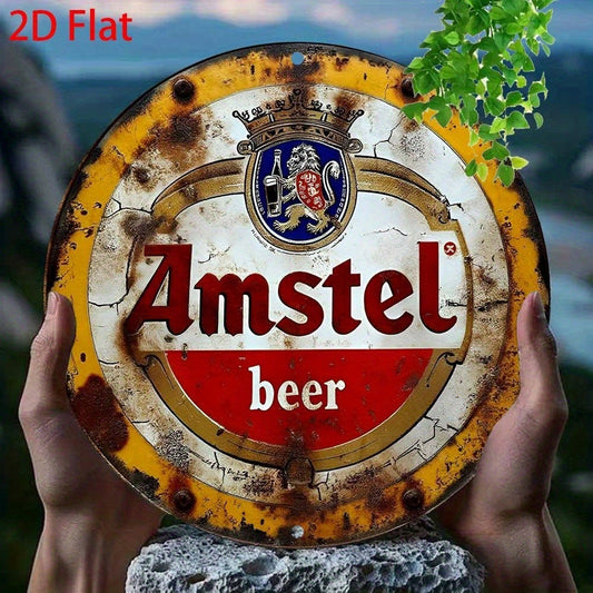 Vintage Amstel Beer Metal Wall Sign - Rustic Distressed Aluminum Plaque with Logo for Bar & Home Decor