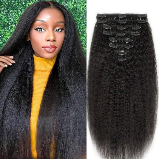 Aplique Kinky Straight 8 Peças 100g Kinky Straight Cabelo Humano Real Brasileiro Remy Aplique de Cabelo Humano para Mulheres