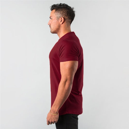 Summer Solid Cotton Short Sleeve T-Shirt Men Gym Clothing Fashion Plain Tight Tops Tees Sports Bodybuilding Fitness T shirt Men