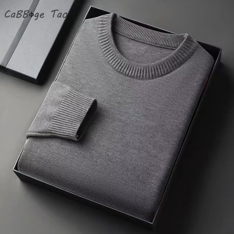Autumn New Men's Round Neck Pullover Long Sleeved Knitted Sweater Retro Lightweight Sports Shirt Soild Color Casual Jacket