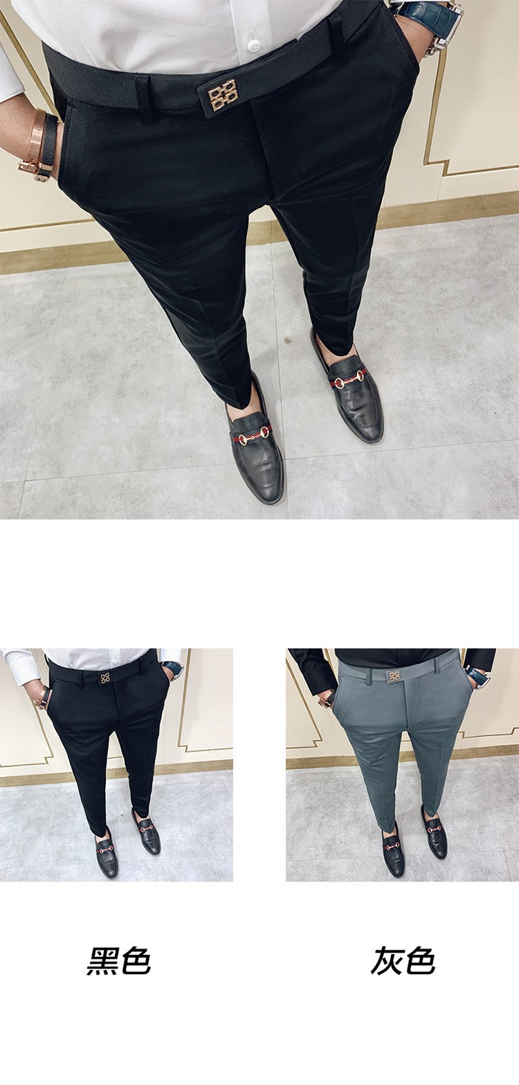 Spring 2025 Men Pants Korean Slim Fit Men Casual Ankle Length Pants Streetwear Men High Quality Black Gray Khaki Dress Suit Pant