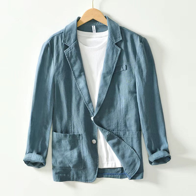 Stylish Retro Linen Blazer for Men Casual Business Formal Wear, Youthful and Loose Suit Jacket -70% Linen, 30% Cotton -8 Colors