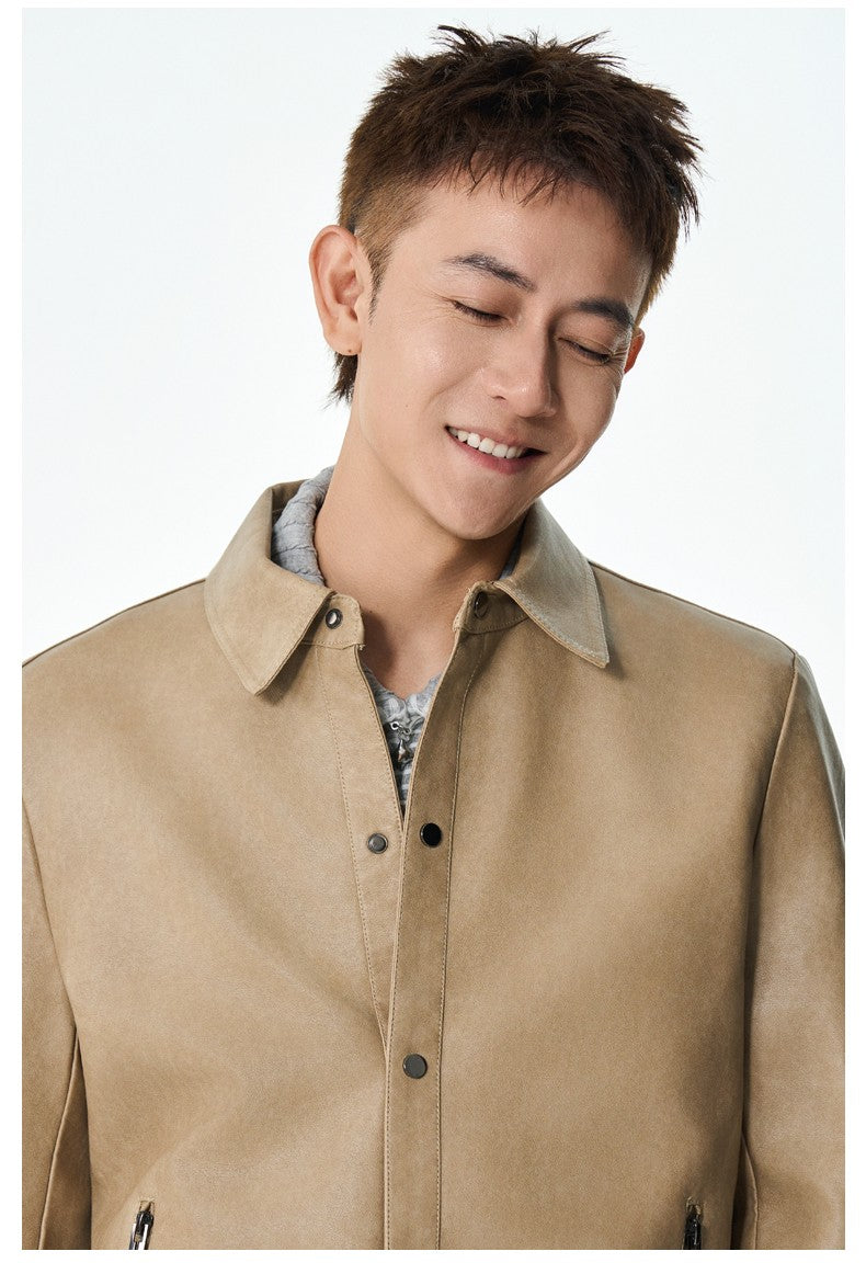 Men New Leather Jacket Men's Retro Black Classic Turn Collar Leather Jackets Trendy Cool Jacket Motorcycle Faux Leather Jacket