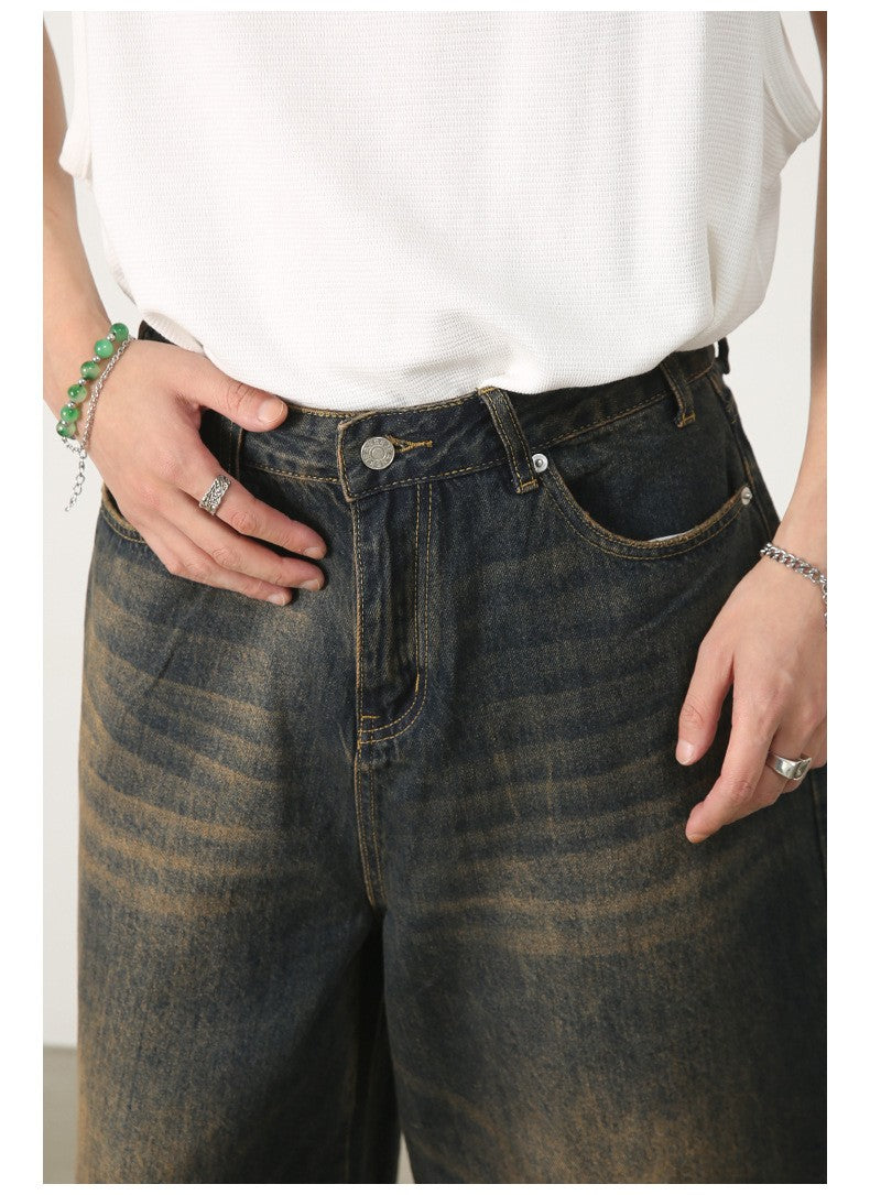Men's Jeans American Style Vintage Loose Fit Wide Leg Straight Leg Denim Shorts Fashion Design Summer Y2k Gothic Washed Shorts