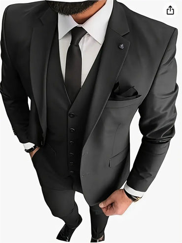 Men's Suits 3pcs Mens Business Suit Notch Lapel Blazer Formal Wedding Groom Pants Tux Vest Tuxedos (Blazer+vest+Pants)