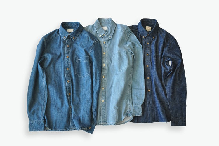 SauceZhan Chambray shirt men shirt long sleeve Denim Shirt Cotton Casual Wash Shirt Mens Dress Shirts Jeans Shirts Slim