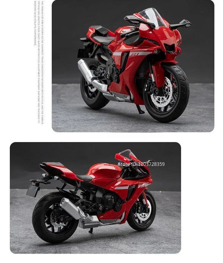 1:12 R1M R1 Modelo de Moto Brinquedos Liga Fundida Motocicletas em Miniatura Som Luz Amortecimento Simulação Motocicletas Presentes