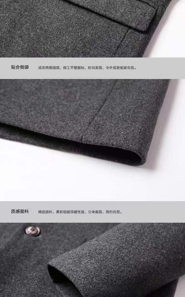 Autumn and winter men's woolen overcoat, mid-length trench coat with cotton and thick men's jacket, middle-aged overcoat