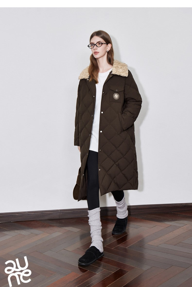 TOYOUTH Womens Down Coat 2024 Winter New Fur Collar Single Breasted Button Medium Thick Long Coat