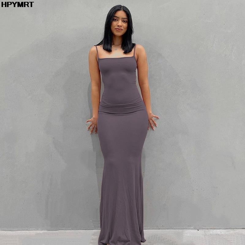 Satin Slip Sleeveless Backless Slim Sexy Maxi Dress 2022 Spring Women Party Y2K