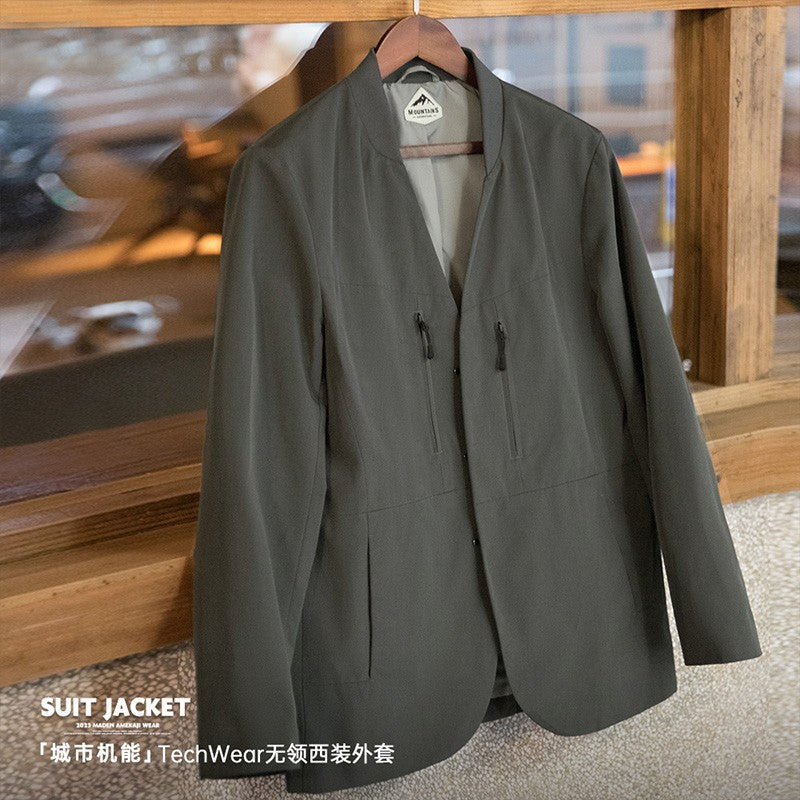 Maden Workwear American Casual Collarless Suit Jacket Men's Versatile Jacket Commuter Suit Top