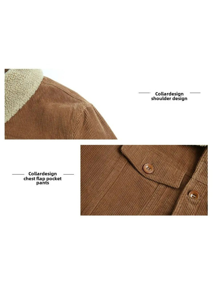 Male Cotton Jackets Padded Warm Loose Parka Coat Corduroy Short Jacket Man Solid Fur Collar Windbreaker Winter Men Fleece Jacket