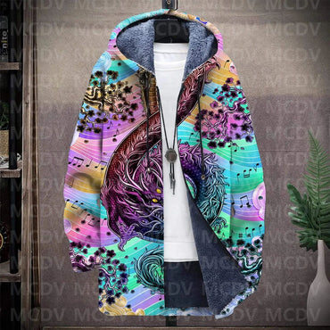 Men's Retro Print Plush Thick Long-Sleeved Coat Cardigan Dragon 3D Prined Fleece Hooded Overcoat Unisex Thick Warm Jacket