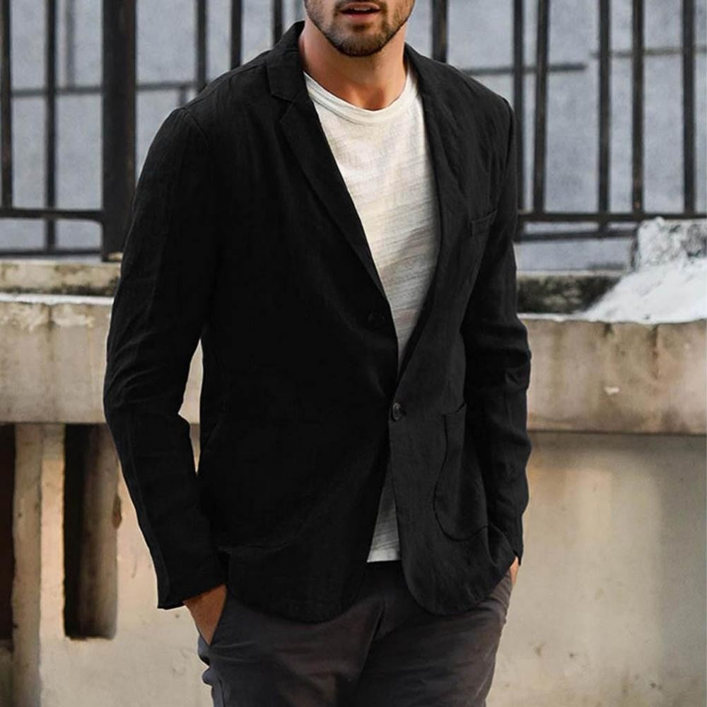 Cotton Linen Slim For Men Solid Color Long Sleeve Pockets Summer Coat Thin Male Casual Jacket Business Men Blazer