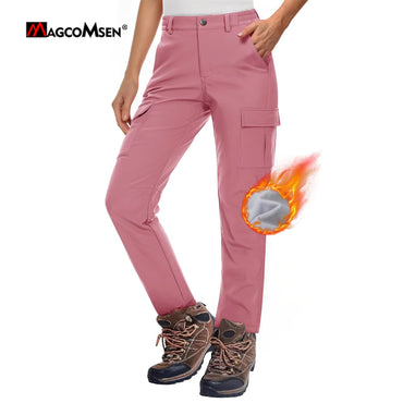MAGCOMSEN Women's Softshell Pants Fleece Lined Winter Hiking Ladies Pants Snow Ski Trousers Waterproof Ripstop Warm Cargo Pants