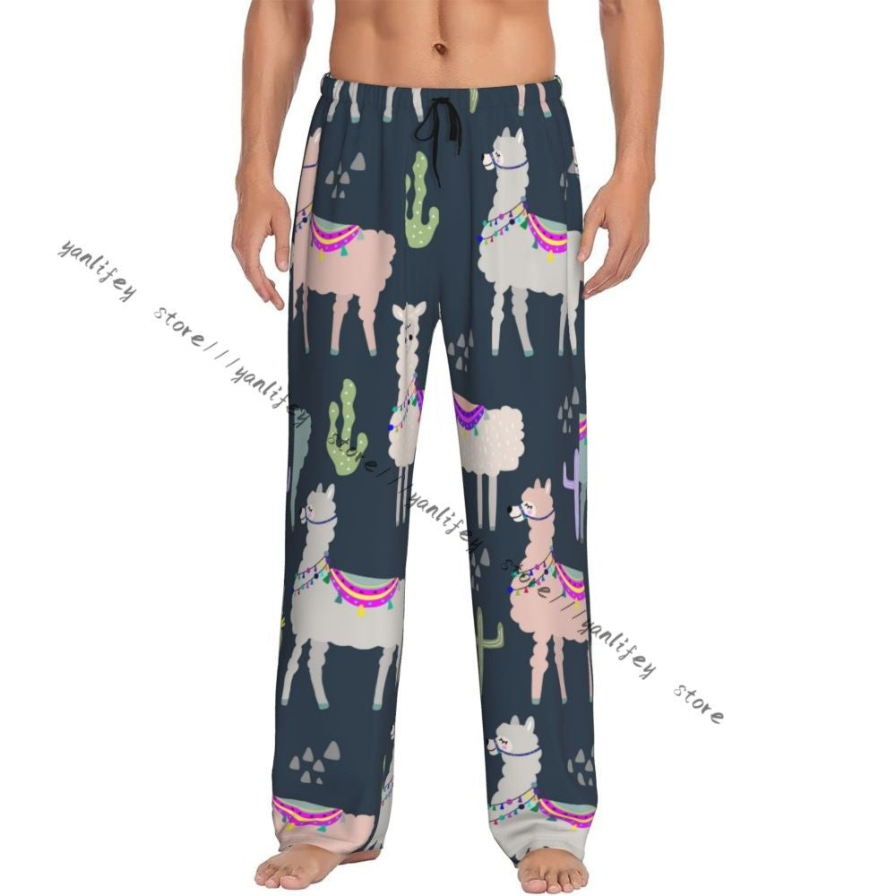 Men Sleep Bottoms Male Lounge Trousers Men's Llama And Cactus Pajama Pants