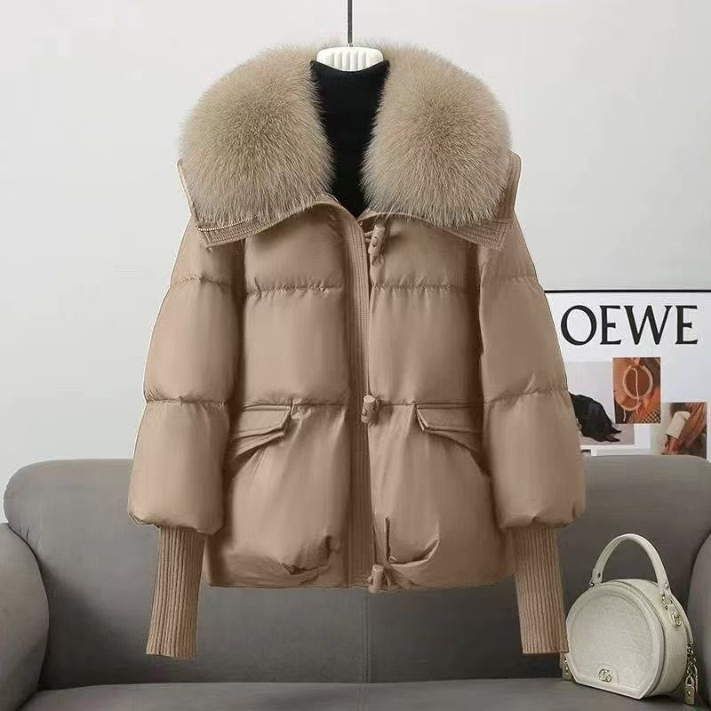 2025 Winter Down cotton Short Padded Jacket Women Parkas Fur Collar Thick Cotton Coats Clothes Black Casual Outerwear Female new