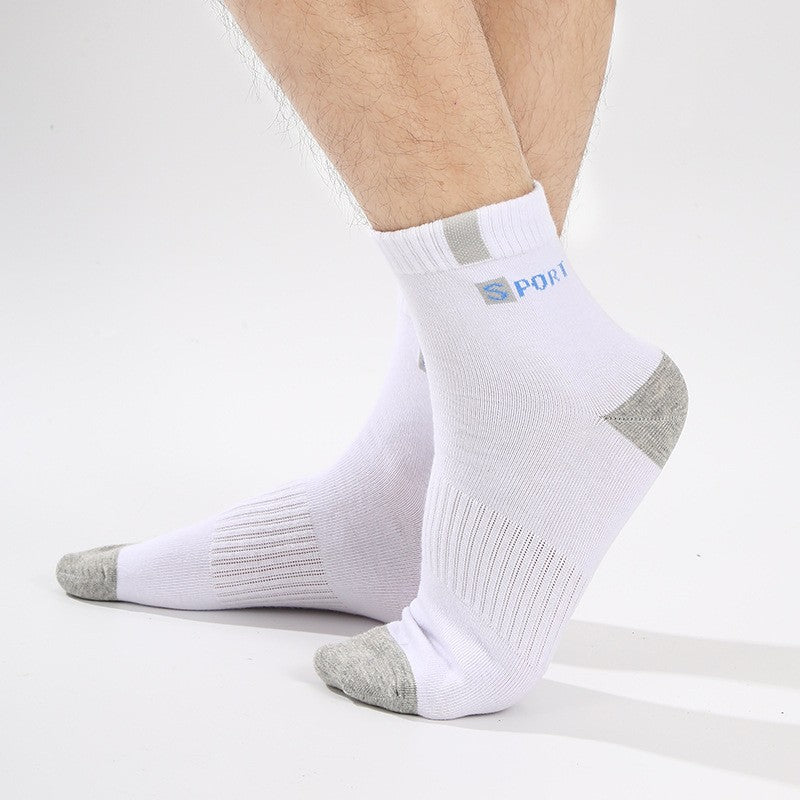 Cotton Sock for Men Sport Breathable Soft Letter Fashion Sneakers High Elastic Middle Tube Stocking Towel Sox Summer Running
