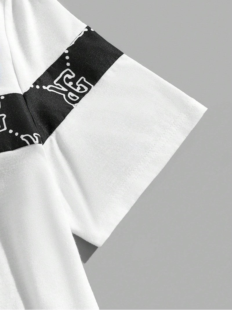 Men's Suit Retro Fashion Letters Printed Round Neck T-shirt Shorts Suit Comfortable And Breathable Men's Two-piece Suit
