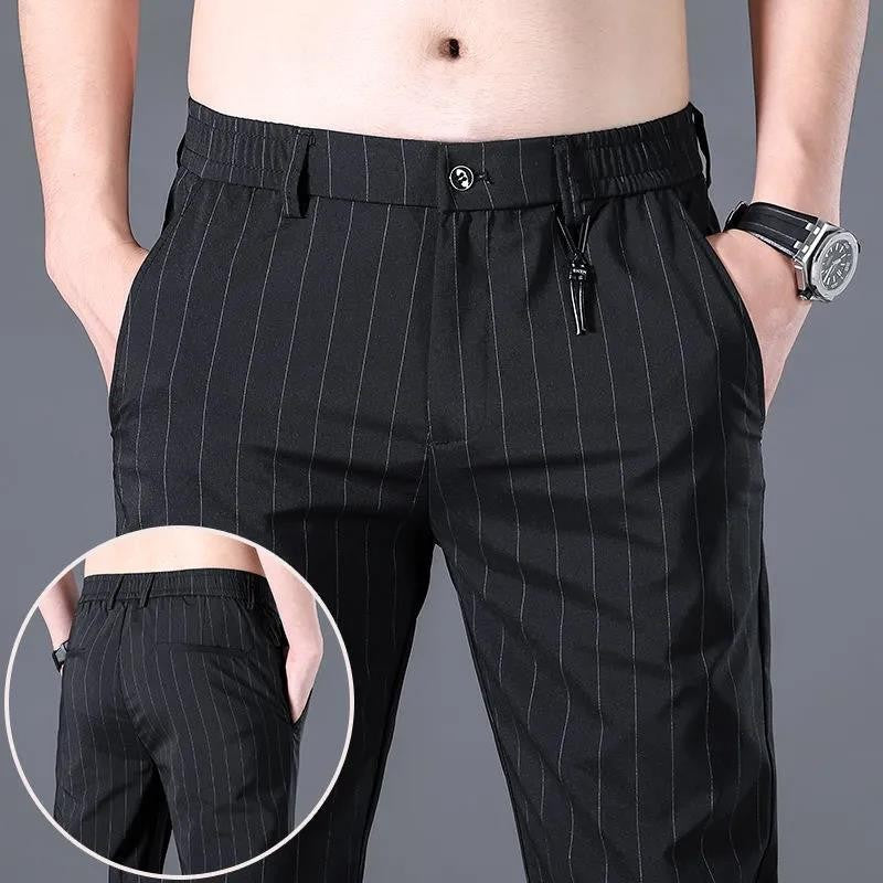 Male Suit Trousers Check Cooling Ice Silk Plaid Straight Up Clothes Offer Slacks Designer Men's Summer Pants Fabric 2024 Classic